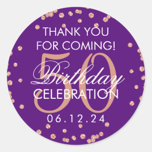 Sticker Rond Rose Gold Purple 50e anniversaire Merci Confetti