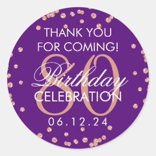 Sticker Rond Rose Gold Purple 80e anniversaire Merci Parties sc