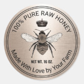 Sticker Rond Rose Gold Queen Apiary Beekeeper Honey Jar (Devant)