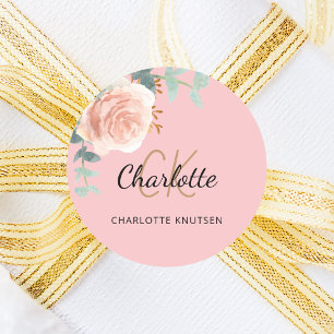 Sticker Rond Rose gold rose doré florale eucalyptus merci