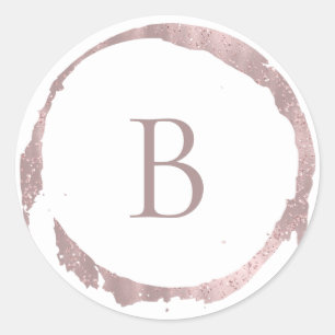 Sticker Rond Rose Gold Rose Faux Pailletés Paillettes Monogramm