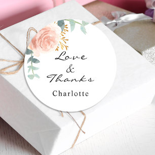 Sticker Rond Rose gold rose fleurie eucalyptus remerciement