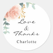 Sticker Rond Rose gold rose fleurie eucalyptus remerciements (Devant)
