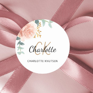 Sticker Rond Rose gold rose florale eucalyptus merci