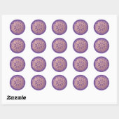 Sticker Rond Rose Gold Rose Mandala sur Fond Violet (Feuille)