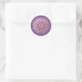 Sticker Rond Rose Gold Rose Mandala sur Fond Violet (Sac)