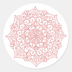 Sticker Rond Rose Gold Rose Pailletée Fleur de Mandala
