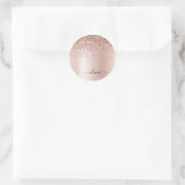 Sticker Rond Rose Gold - Rose Pâle Pailleté Monogramme Nom (Sac)