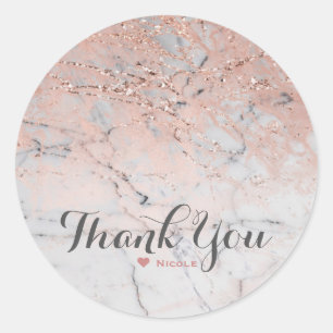 Sticker Rond Rose Gold Rose Tendance Moderne Marbre Glam Fête