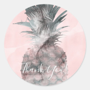 Sticker Rond Rose Gold Rose Tropical Summer Party Ananas
