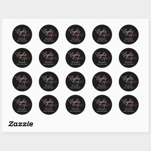 Sticker Rond Rose Gold Script Fête 80 ans (Feuille)