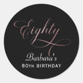 Sticker Rond Rose Gold Script pour la fête des 80 ans (Devant)