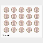 Sticker Rond Rose Gold Simplement Nom Date Florales Gouttes (Feuille)