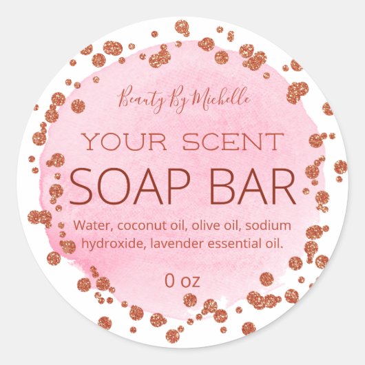 Sticker Rond Rose Gold sur les points rose et blanc Soap Bar Ét (Devant)