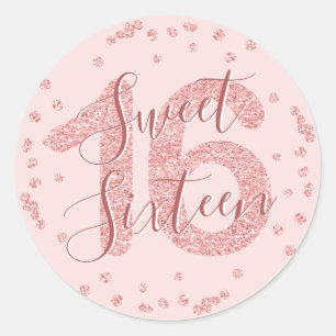 Sticker Rond Rose Gold Sweet 16 Anniversaire Parties scintillan