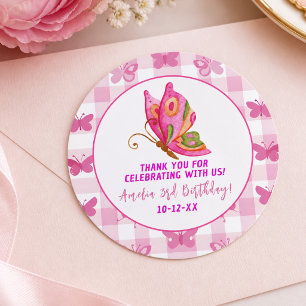 Sticker Rond Rose gold violet élégant papillon fille anniversai