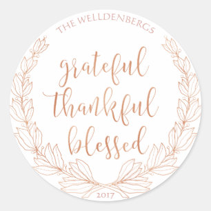 Sticker Rond Rose Gold Wreath Grateful Merci béni