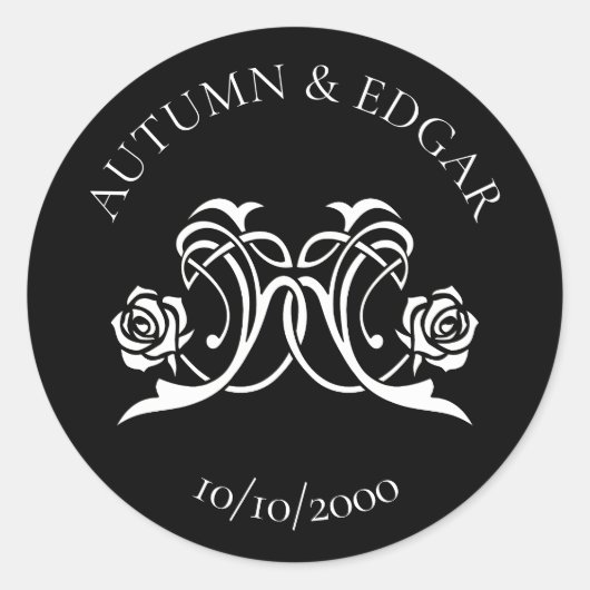 Sticker Rond Rose gothique Mariage noir blanc (Devant)