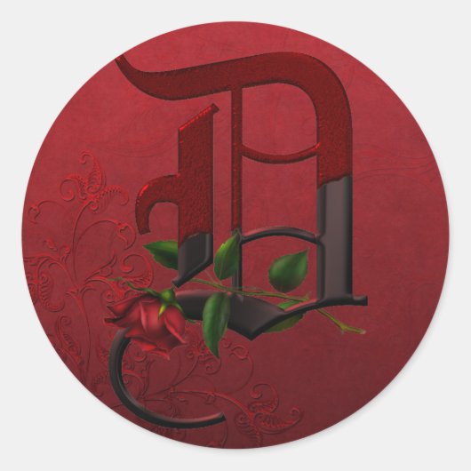 Sticker Rond Rose gothique Monogramme D (Devant)