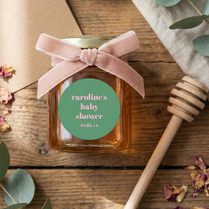 Sticker Rond Rose gras vert moderne amusant Baby Shower personn