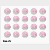 Sticker Rond Rose Gris Blanc Lune & Étoiles Baby shower céleste (Feuille)