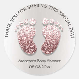 Sticker Rond Rose Gris Parties scintillant Pieds Baby shower Fa