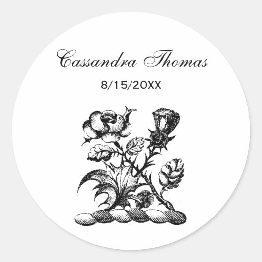 Sticker Rond Rose héraldique et chardon d'armoiries Emblème de  (Devant)