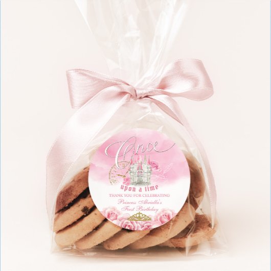 Sticker Rond Rose Il était une fois Princesse