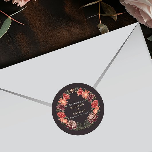 Sticker Rond Rose Imaginaire d'or Enchanté jardin floral mariag