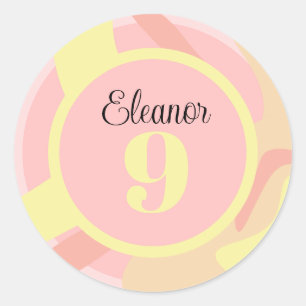 Sticker Rond Rose Jaune Crème Moderne Personnalisée