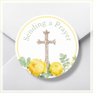Sticker Rond Rose jaune envoyant une prière religieuse
