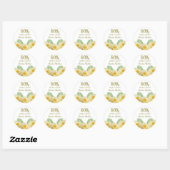 Sticker Rond Rose jaune et fleurs Feuilles 80e anniversaire (Feuille)