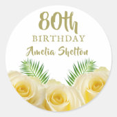 Sticker Rond Rose jaune et fleurs Feuilles 80e anniversaire (Devant)