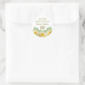 Sticker Rond Rose jaune et fleurs Feuilles 80e anniversaire (Sac)