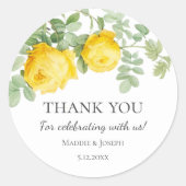 Sticker Rond Rose jaune | MERCI MARIAGE (Devant)