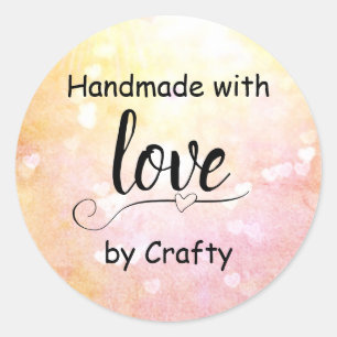 Sticker Rond Rose Jaune Ombré Fait Main avec Amour Cœurs Person