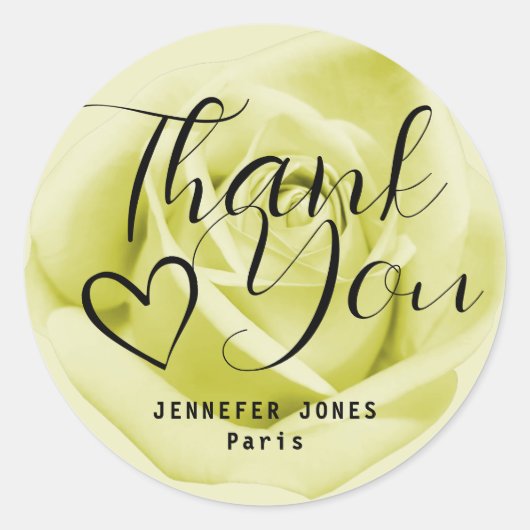 Sticker Rond Rose jaune Simple minimaliste Calligraphie Coeur (Devant)