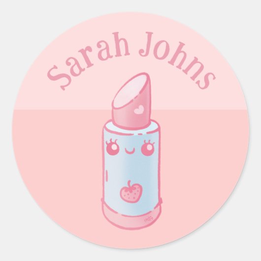 Sticker rond rose Kawaii (Devant)