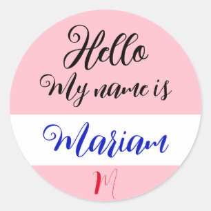 Sticker Rond Rose (Lettre initiale et nom) Bonjour je m'appelle