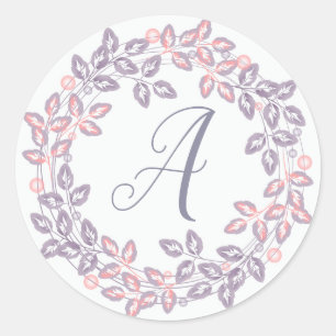 Sticker Rond rose, lilas, couronne botanique, personnalisation