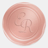 Sticker Rond Rose Mariage d'or Monogramme Faux Cire Sceau (Devant)