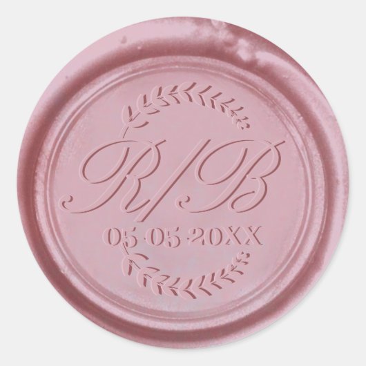 Sticker Rond Rose Mariage or Monogramme feuille botanique (Devant)