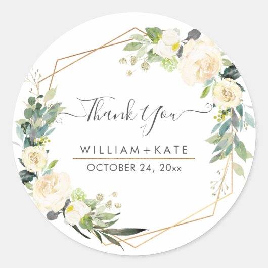 Sticker Rond Rose Merci Crème Ivoire Aquarelle Rustique (Devant)