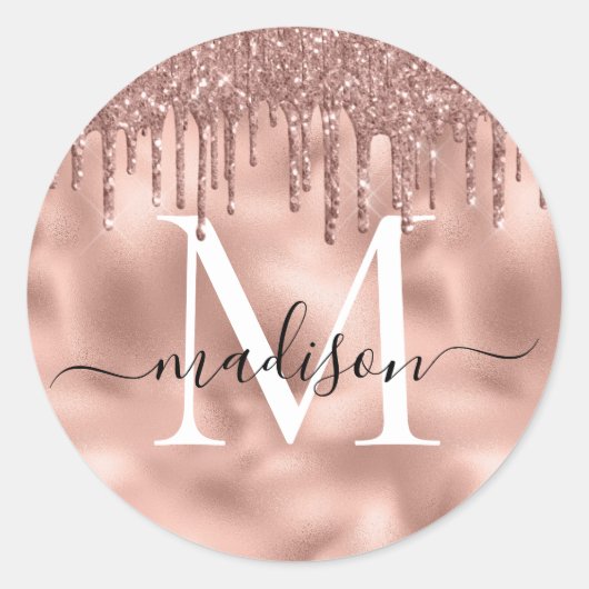 Sticker Rond Rose métallique Monogramme Parties scintillant ros (Devant)
