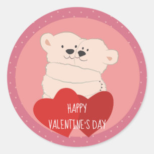 Sticker Rond Rose mignon Valentine d'étreinte d'ours blancs de