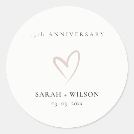 Sticker Rond Rose Minimal Blush Coeur Anniversaire Toute Année (Devant)