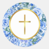 Sticker Rond Rose moderne Dusty Blue Aquarelle or brut (Devant)