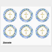 Sticker Rond Rose moderne Dusty Blue Aquarelle or brut (Feuille)