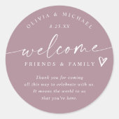 Sticker Rond Rose moderne Dusty Mariage Welcome Hotel Sac (Devant)