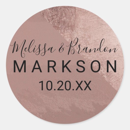 Sticker Rond Rose moderne Gold Faux Foil Triangle Mariage (Devant)